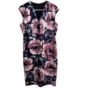 Connected Apparel Blue Pink Sheath Knee Length Dress Women's Size 12